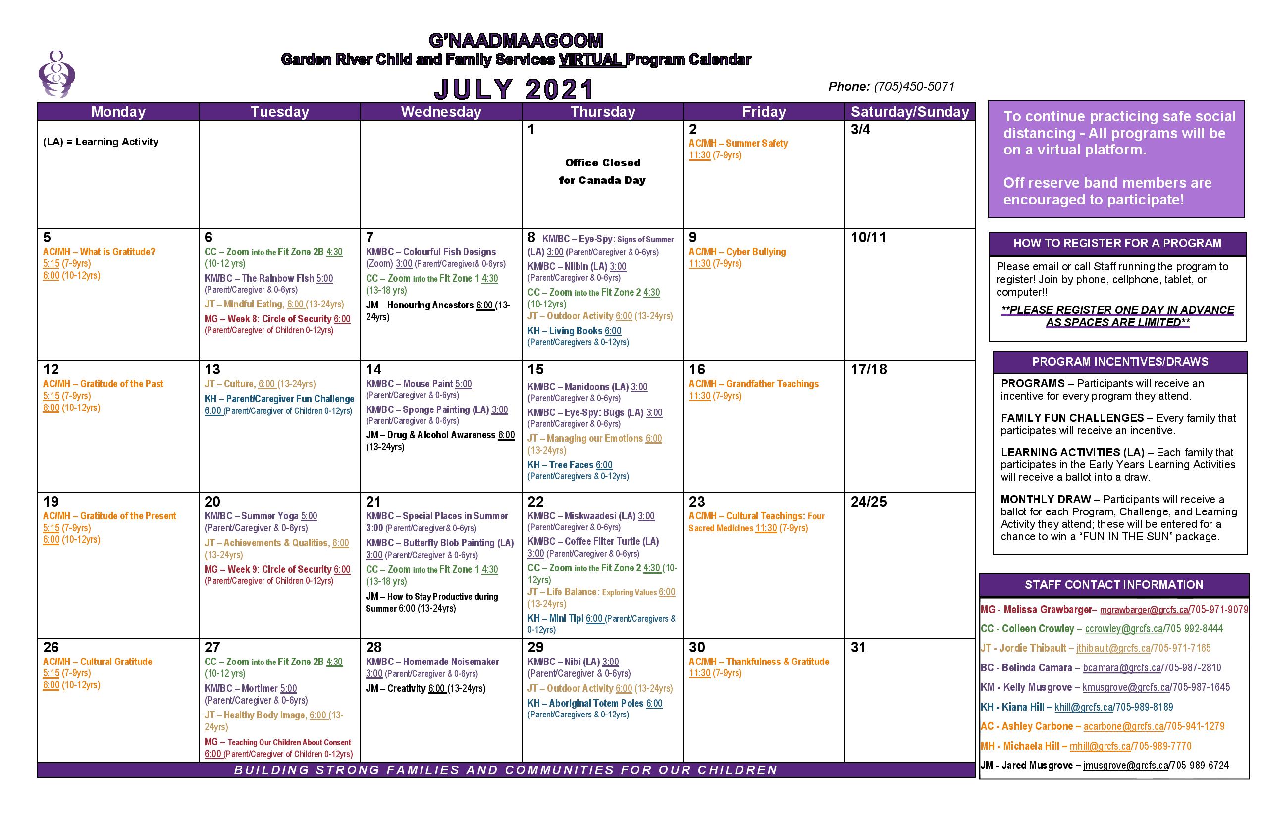 GRCFS Program Calendar: JULY 2021