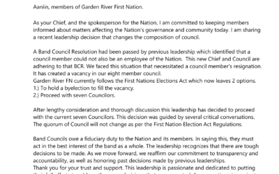 Message from Chief Karen Bell. Regarding Councillor Vacancy.